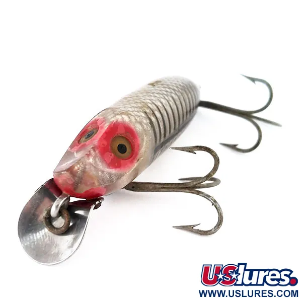 Vintage   Heddon River Runt Spook Floating #9400, 2/5oz Silver / Red fishing lure #9596