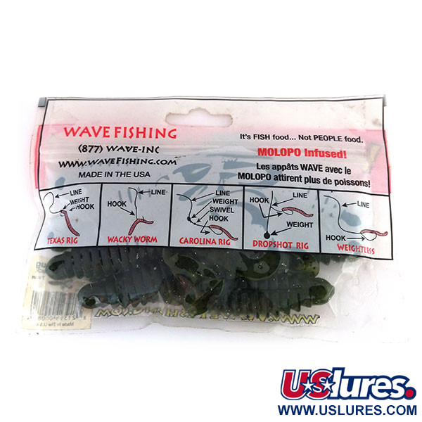  Wave industries Wave Worms Swim Bug soft bait 7pcs,  Watermelon / Black fishing #9615