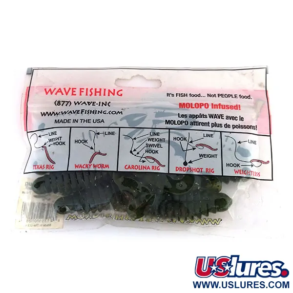   Wave Worms Swim Bug soft bait 7pcs,  Watermelon / Black fishing #9615