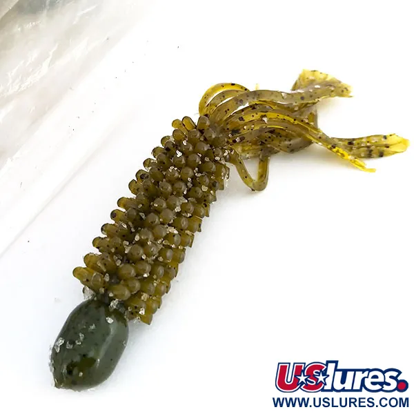 Vintage   Bass Pro Shops Caterpillar Stud Tube soft bait 8pcs,  Green Pumpkin fishing #9625
