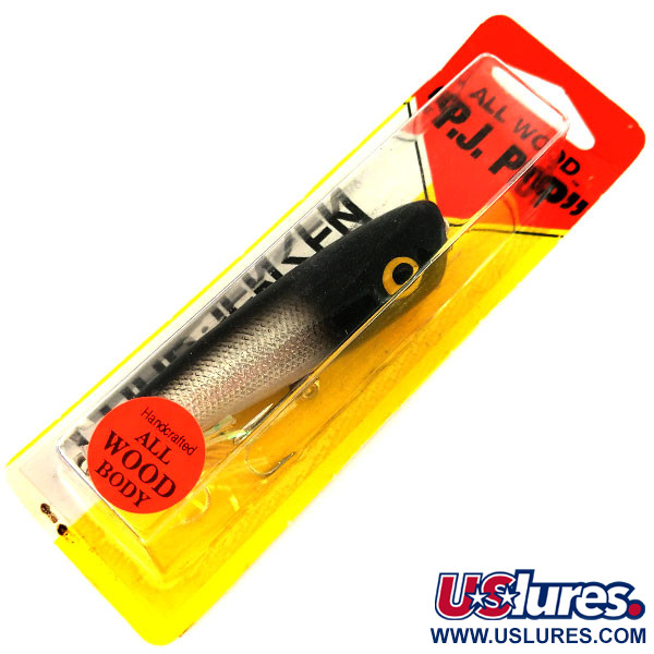   Luhr Jensen P.J.POP Wooden Hand-made lure, 3/5oz Black / Silver fishing lure #9634