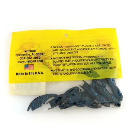 NetBait Tiny Paca Craw soft bait 4 pcs, Black Blue Flake fishing #9655
