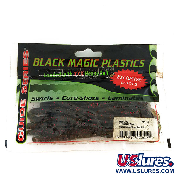   Black Magick Plastics Finesse Worm soft bait 14pcs,  Watermelon Seed Red Flake fishing #9657