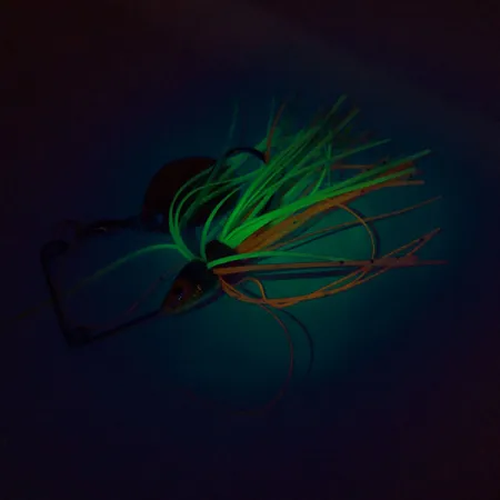 Vintage Strike King Mini-King Spinnerbait UV, 1/4oz Gold / Orange / Yellow / Green spinning lure #9695