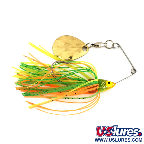Vintage Strike King Mini-King Spinnerbait UV, 1/4oz Gold / Orange / Yellow  / Green fishing #9695