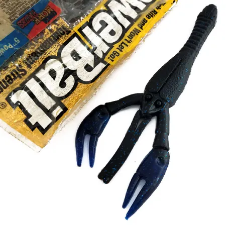 Vintage Berkley Powerbait Power Craw 5pcs soft bait, Black / Blue fishing #9820
