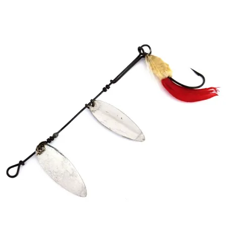 Vintage Hildebrandt Spinners Hildebrandt Size 3 Slim Eli Double Spinner, 3/16oz Nickel / Red spinning lure #9832