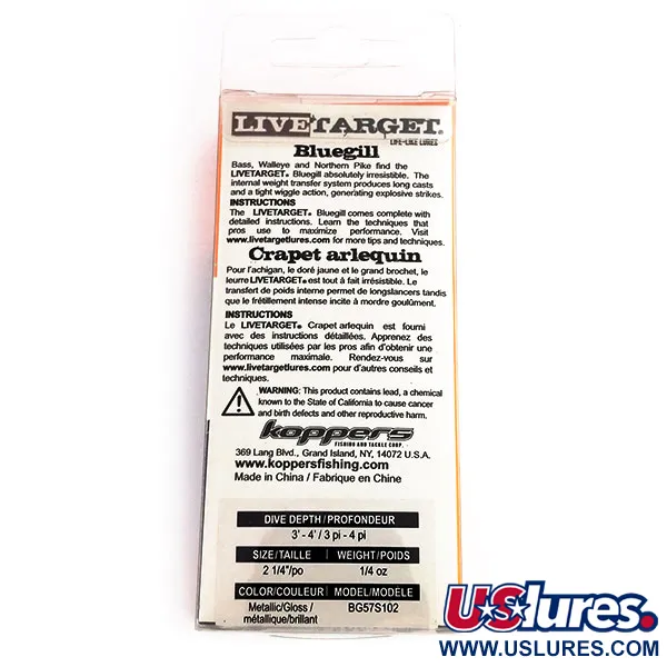 LiveTarget  Live Target Koppers BlueGill, 1/4oz fishing lure #9844