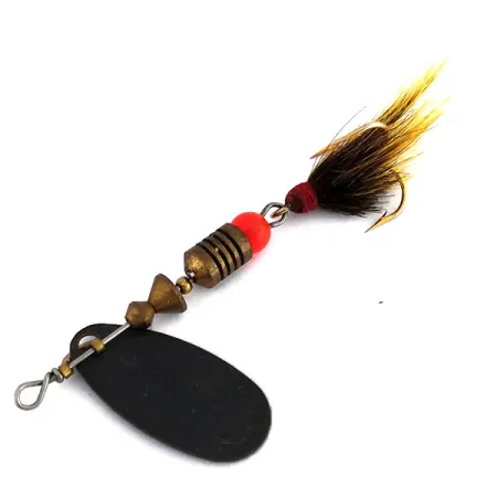 Vintage Mepps Black Fury 2 Dressed (squirrel tail), 3/16oz Black / Yellow spinning lure #9853