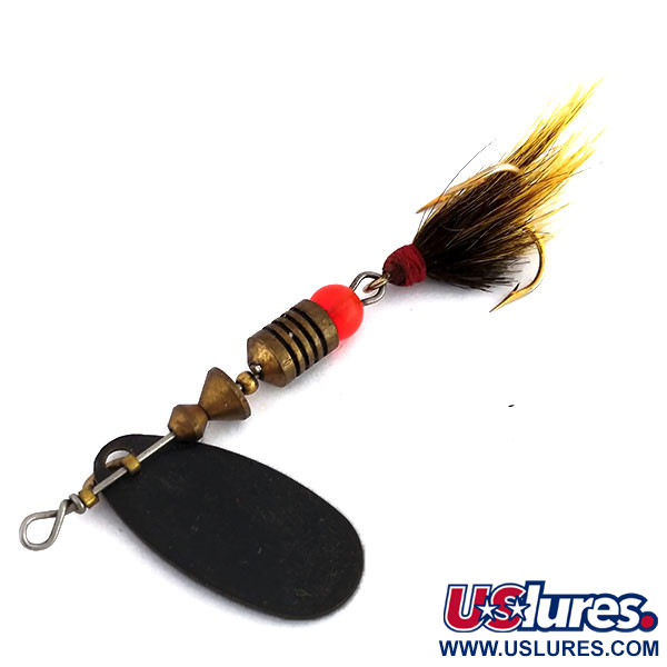 Vintage   Mepps Black Fury 2 Dressed (squirrel tail), 3/16oz Black / Yellow spinning lure #9853