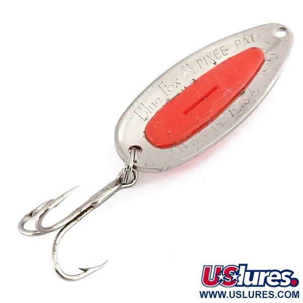 Vintage Blue Fox Pixee UV, 1/2oz Hammered Nickel / Orange fishing spoon #9854