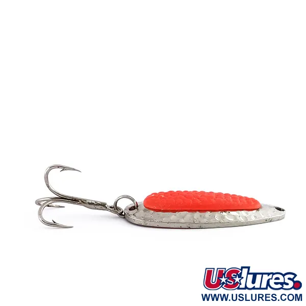 Vintage Blue Fox Pixee UV, 1/2oz Hammered Nickel / Orange fishing spoon #9854