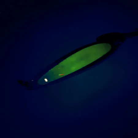 Vintage Bay de Noc Swedish pimple, 1/2oz Nickel / Green fishing spoon #9856