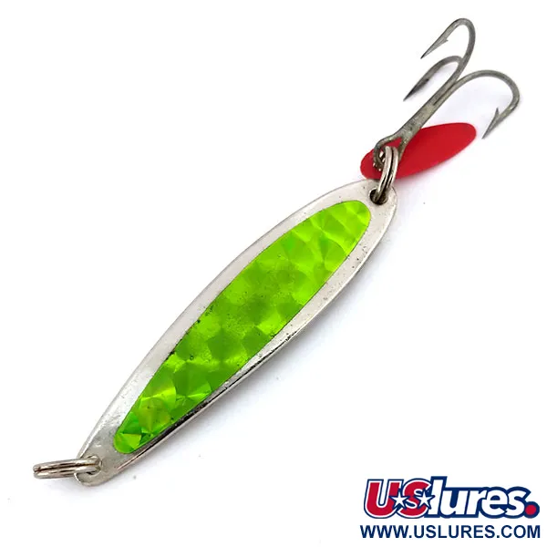 Vintage Bay de Noc Swedish pimple, 1/2oz Nickel / Green fishing spoon #9856