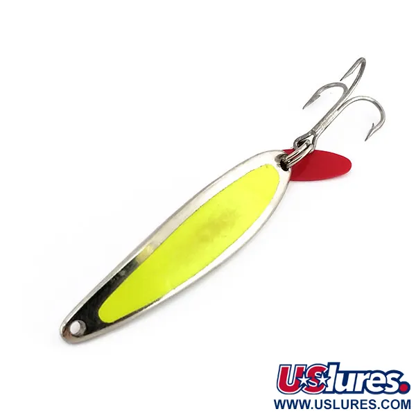 Vintage Bay de Noc Swedish pimple, 1/2oz Nickel / Chartreuse fishing spoon #9882