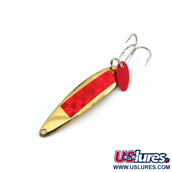 Vintage Bay de Noc Swedish pimple, 1/2oz Brass / Red fishing spoon #9902